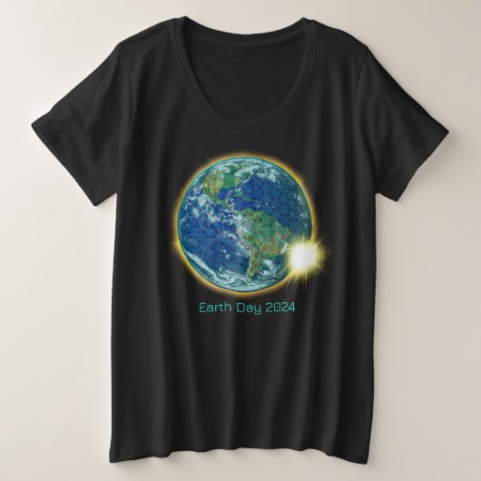 地球太陽の日食2024聖幾何学 プラスサイズTシャツ (デザイン正面)