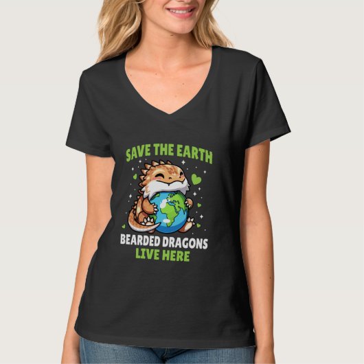 地球救ひげ竜デザインおもしろい動物耳 Tシャツ (正面)