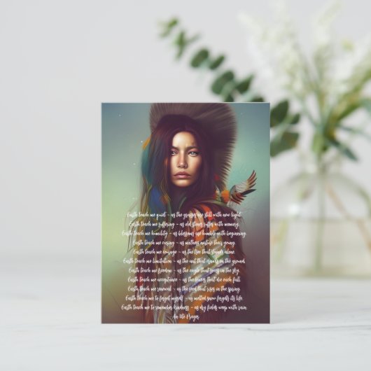 地球教え祈りの言葉先住民女性 ポストカード (スタンド正面)