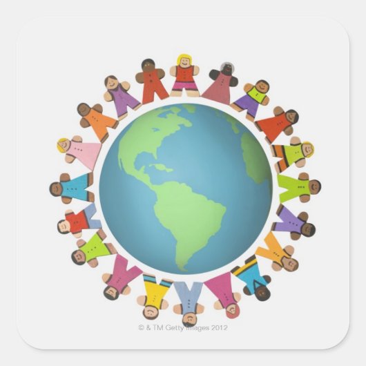 地球数々のを取り巻く民族的な人形 スクエアシール (正面)