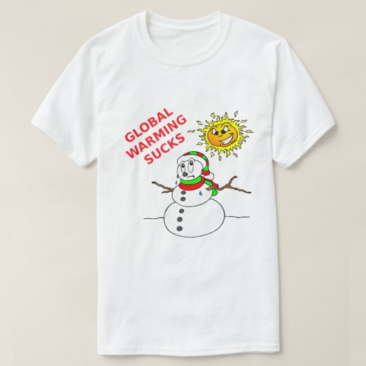 地球温暖化最低の溶融雪だるま Tシャツ (デザイン正面)