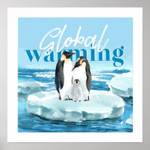 地球温暖化認識度かわいいペンギン家族 ポスター