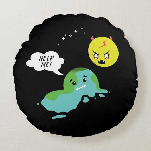 地球温暖化 ラウンドクッション (正面)