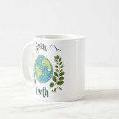 地球環境 – 緑の地球と笑顔の地球 コーヒーマグカップ (正面左)