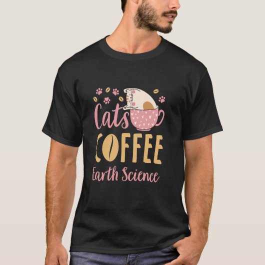 地球科学ネコのコーヒー Tシャツ (正面)