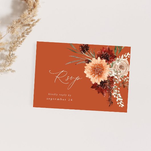 地球素朴とシャンパンの花模様と食事RSVP -TC 出欠カード