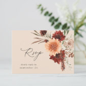 地球素朴とシャンパン花模様w食事RSVP -BEIG 出欠カード (スタンド正面)