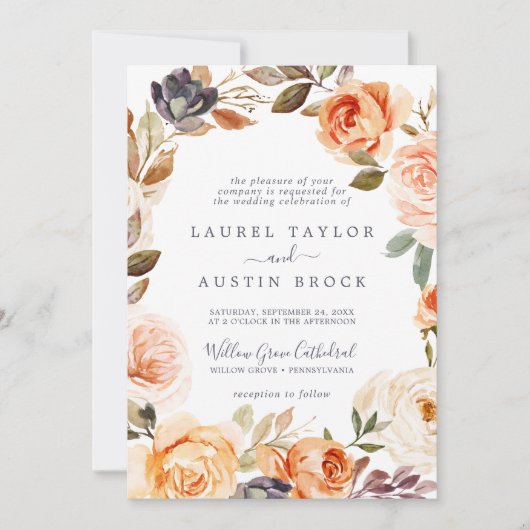 地球素朴花模様が一つの中に結婚ある 招待状 (正面)