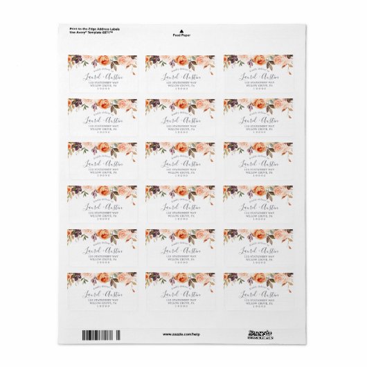 地球素朴花模様ウェディングRSVP住所 シール (フルシート)