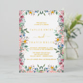 地球素朴花模様ゴールドフォイルオールインワン結婚ズ 箔招待状 (立ち正面)