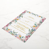 地球素朴花模様ゴールドフォイルオールインワン結婚ズ 箔招待状 (回転した状態)