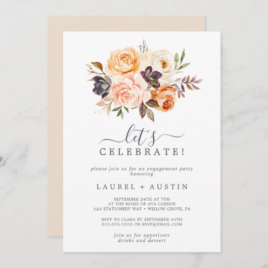 地球素朴花模様レッツ祝ー 招待状 (正面/裏面)