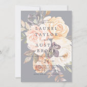 地球素朴花模様紫色の色あせた結婚花 招待状 (正面)