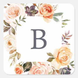 地球素朴花模様結婚の封筒用シール スクエアシール