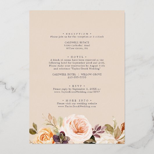 地球素朴花模様金箔すべて結婚の 箔招待状 (裏面)