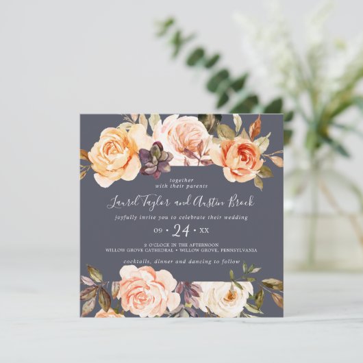 地球素朴花模様 |パープルスクエア結婚ズ 招待状 (スタンド正面)