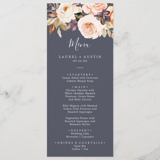 地球素朴花模様 |パープル結婚のディナーメニュー メニュー (正面)