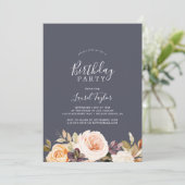 地球素朴花模様 |パープル誕生日パーティー 招待状 (スタンド正面)