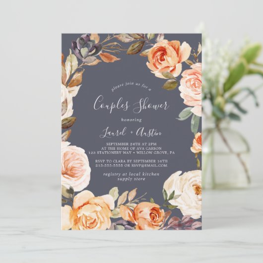 地球素朴花模様 |紫色のカップルのシャワー 招待状 (スタンド正面)