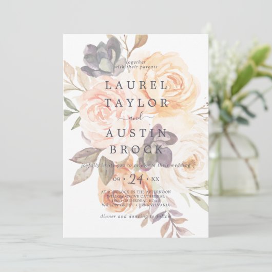 地球素朴花模様 |色あせた結婚花 招待状 (スタンド正面)