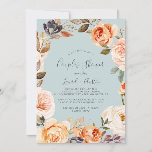 地球素朴花模様 | Mint Colots Shower 招待状 (正面)