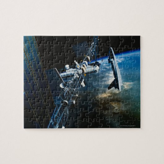 地球絵画上の宇宙駅の ジグソーパズル (横)