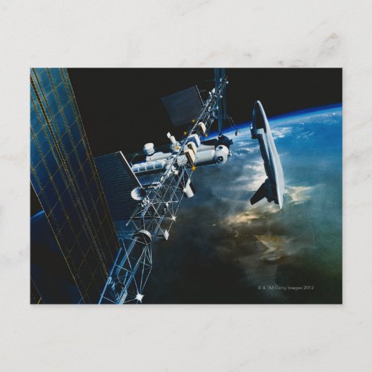 地球絵画上の宇宙駅の ポストカード (正面)