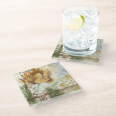 地球花との装飾的なフレスコ画のデザイン ガラスコースター (アングル)