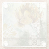 地球花との装飾的なフレスコ画のデザイン ガラスコースター (裏面)