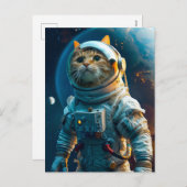 地球近くの宇宙飛行士のスーツを着たタビー猫 シーズンポストカード (正面/裏面)
