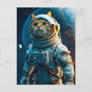 地球近くの宇宙飛行士のスーツを着たタビー猫 シーズンポストカード