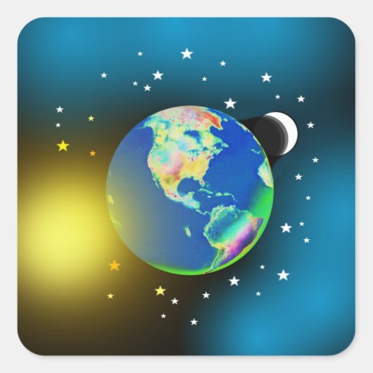 地球・太陽・月のステッカー スクエアシール (正面)