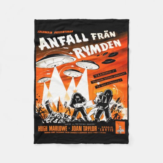 地球vs.ソーサー飛んでいるズ フリースブランケット (正面)