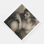 地理女性ポートレートグローブヴィンテージ版木、銅版、版画 (コーナー)