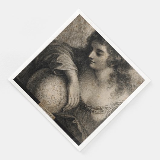 地理女性ポートレートグローブヴィンテージ版木、銅版、版画 (コーナー)