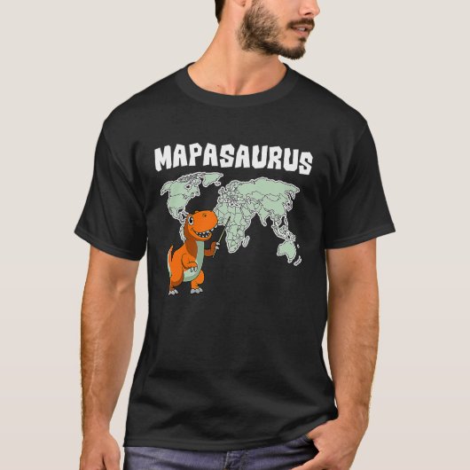 地理学者の世界地図レックス恐竜の地図記者Geo Tシャツ (正面)