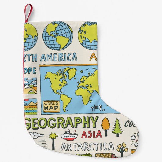 地理手書き。ヴィンテージイラストレーション。  スモールクリスマスストッキング (正面)