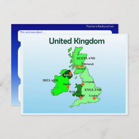 地理、社会勉強、統一された王国、地図 ポストカード (正面/裏面)