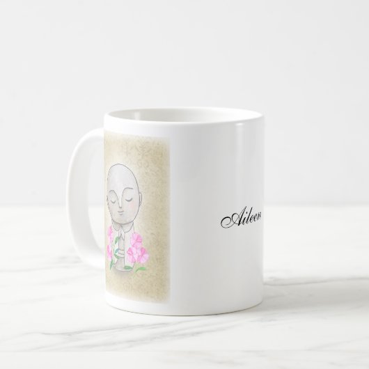 地蔵アート仏教瞑想ヨガ愛好家名前をカスタムする コーヒーマグカップ (正面左)