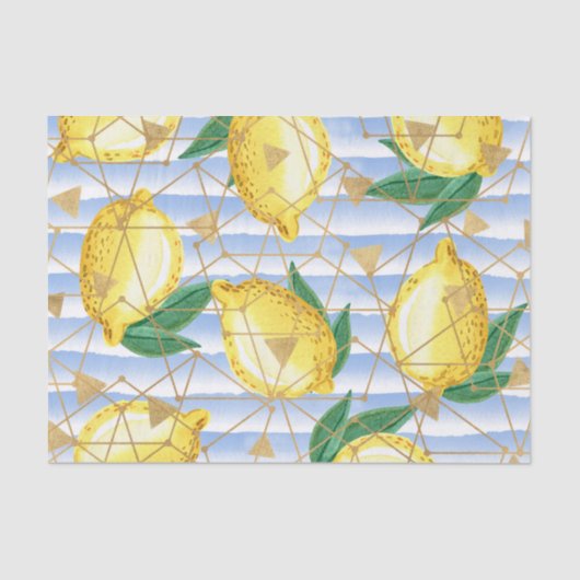 地質パターンとレモンを使用したライトブルー 薄葉紙 (正面)
