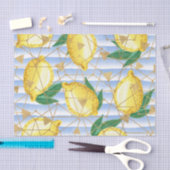 地質パターンとレモンを使用したライトブルー 薄葉紙 (クラフト)