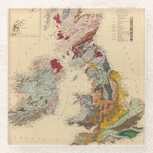 地質地図、イギリス諸島 ガラスコースター (正面)