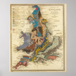 地質地図、イギリス、ウェールズ ポスター