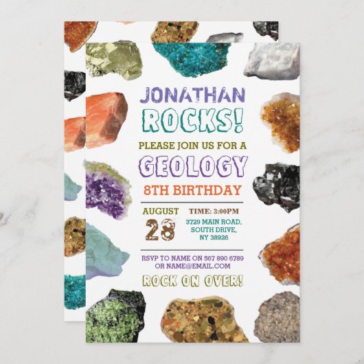 地質学の誕生会は宝石の水晶の招待を揺すります 招待状 (正面/裏面)