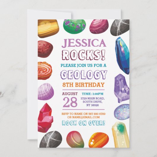 地質学の誕生日パーティー 岩 石 結晶 招待状 (正面)