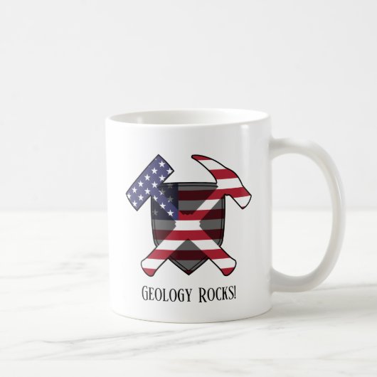 "地質学は最高"アメリカ国旗クロスハンマーロゴ コーヒーマグカップ (右)