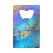 地質学ラブラドーライト石カラフルの結晶パターン クレジットカード栓抜き (正面)