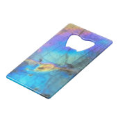 地質学ラブラドーライト石カラフルの結晶パターン クレジットカード栓抜き (正面アングル)