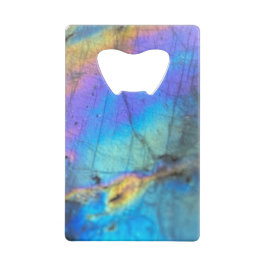 地質学ラブラドーライト石カラフルの結晶パターン クレジットカード栓抜き