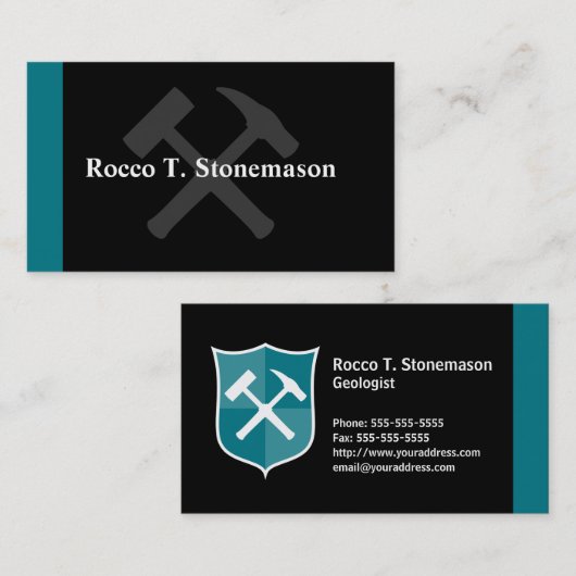 地質学者が岩ハンマーのシールドを越えた 名刺 (正面/裏面)